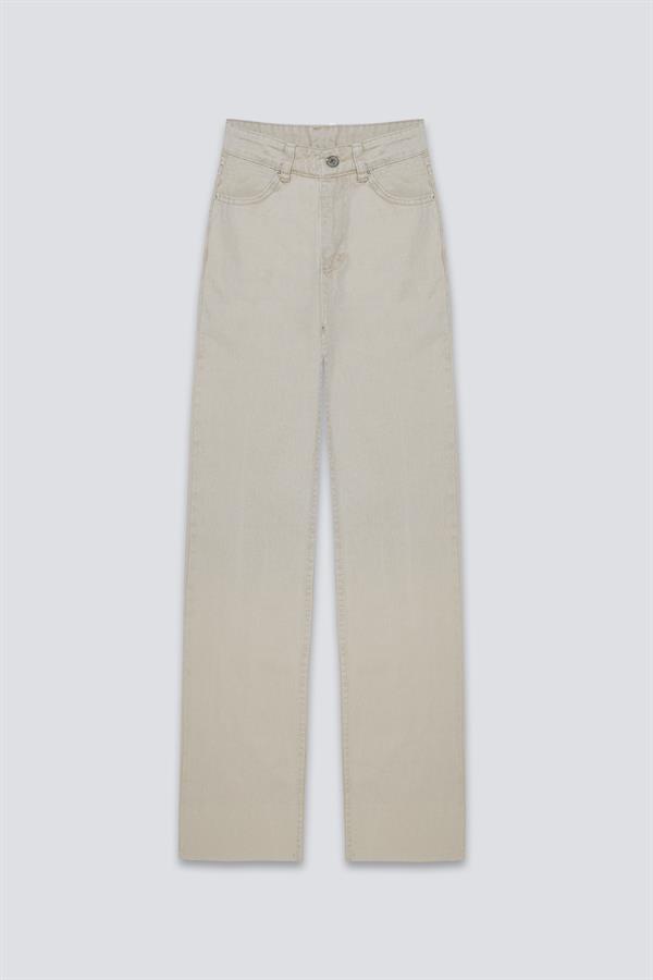 Lazer Kesim Wide Leg Jean Bej