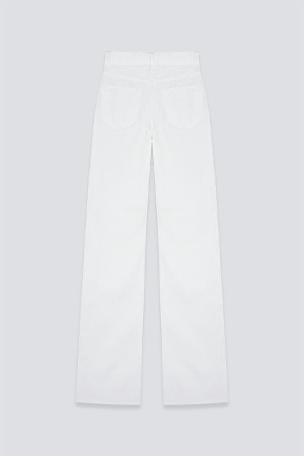 Lazer Kesim Wide Leg Jean Beyaz