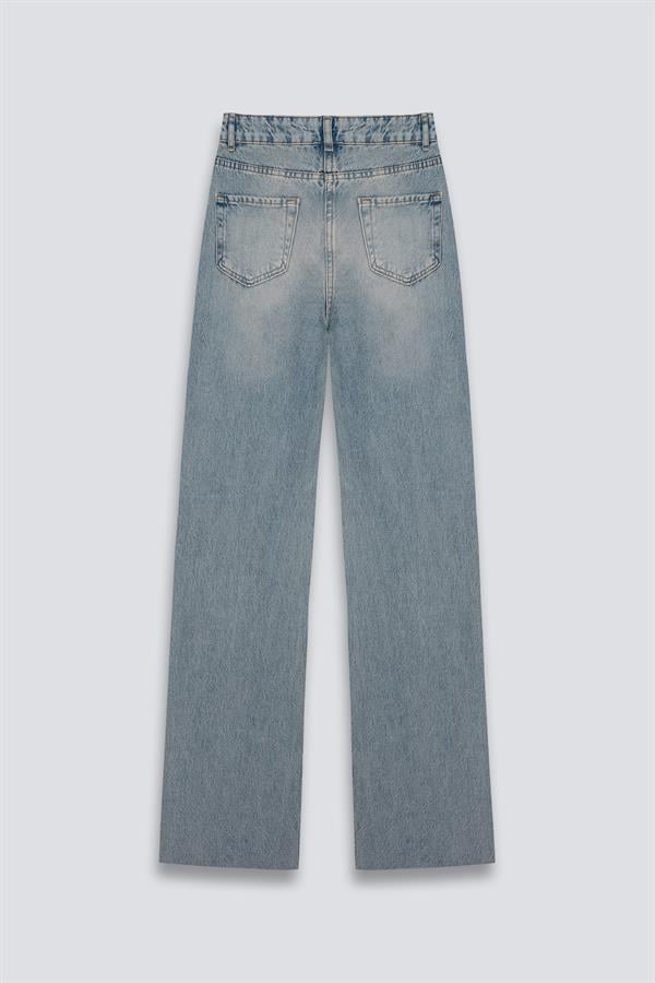Lazer Kesim Wide Leg Jean Eskitme Kot