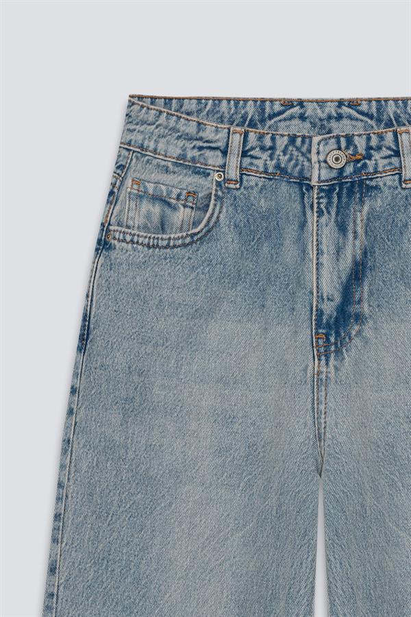 Lazer Kesim Wide Leg Jean Eskitme Kot