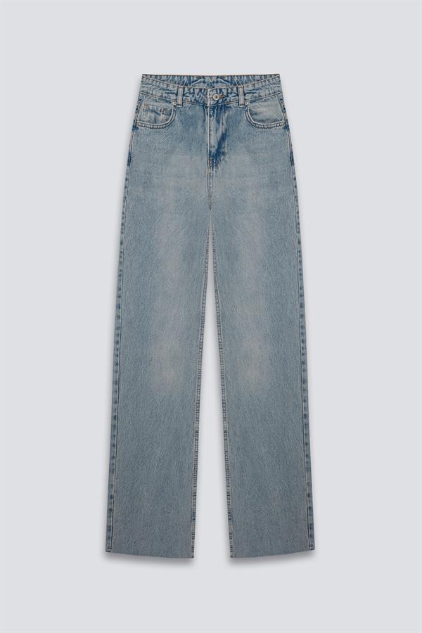 Lazer Kesim Wide Leg Jean Eskitme Kot