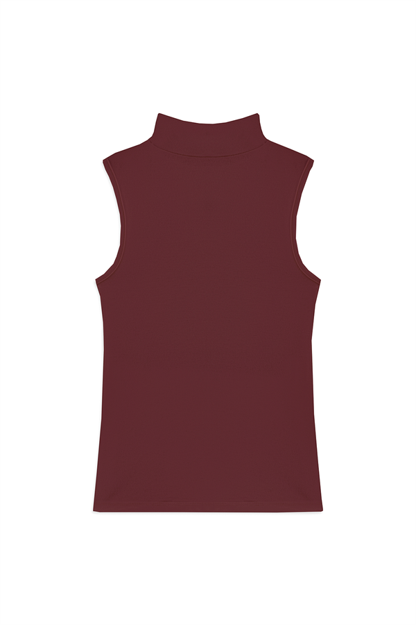 Likralı Kolsuz Body Bordo