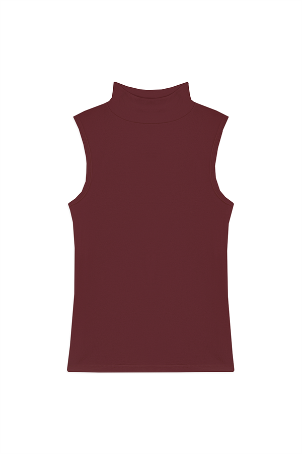 Likralı Kolsuz Body Bordo