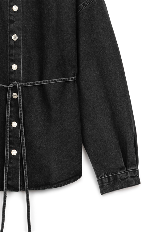 Oversize Bağlamalı Denim Ceket Antrasit