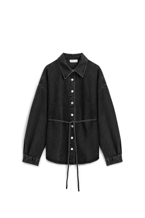 Oversize Bağlamalı Denim Ceket Antrasit