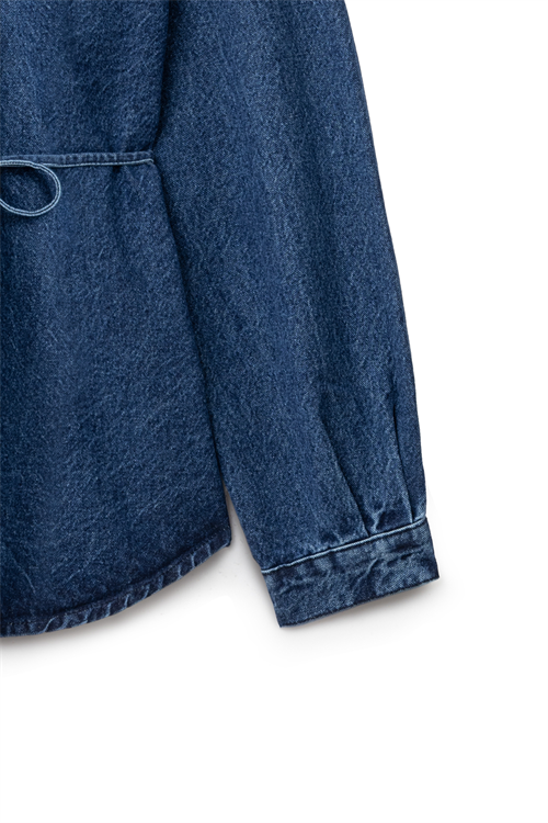 Oversize Bağlamalı Denim Ceket Koyu Mavi