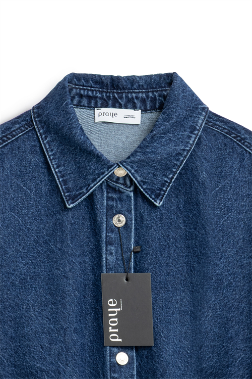 Oversize Bağlamalı Denim Ceket Koyu Mavi