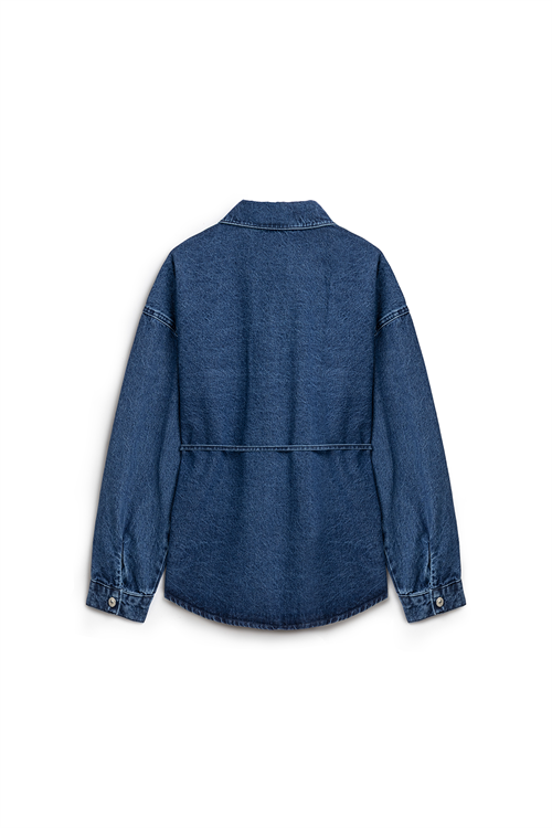 Oversize Bağlamalı Denim Ceket Koyu Mavi