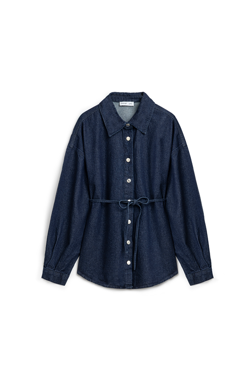 Oversize Bağlamalı Denim Ceket Lacivert