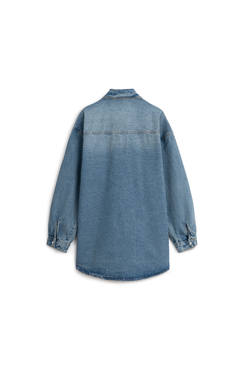 Oversize Uzun Denim Ceket Eskitme Kot