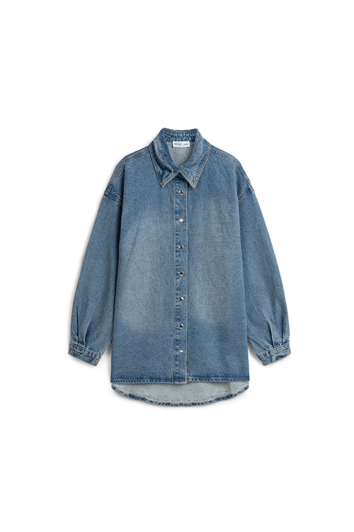 Oversize Uzun Denim Ceket Eskitme Kot