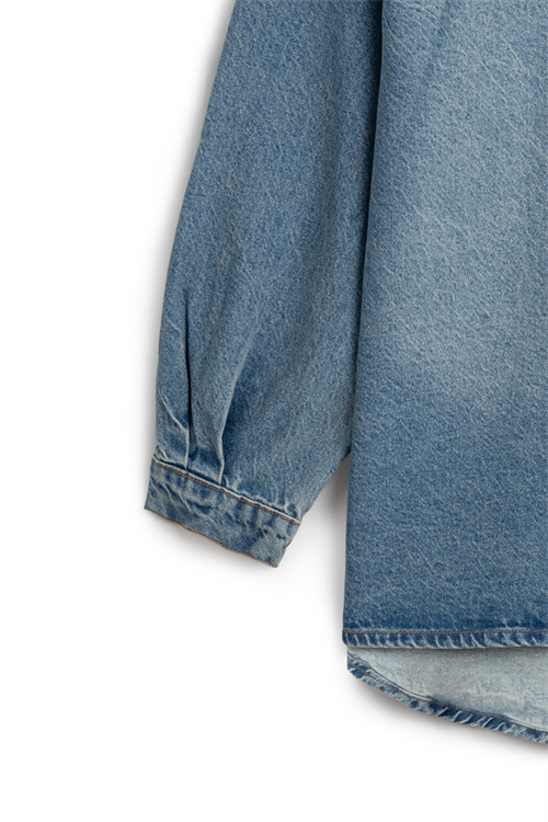 Oversize Uzun Denim Ceket Eskitme Kot