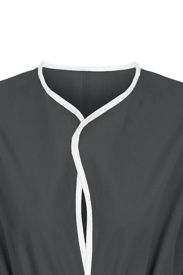 Şeritli Gabardin Kimono Füme