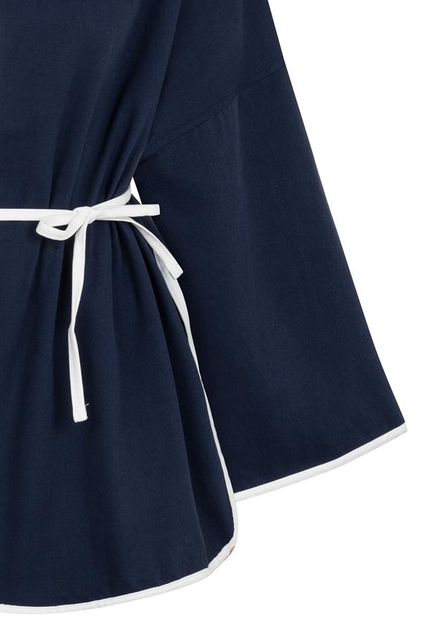 Şeritli Gabardin Kimono Lacivert