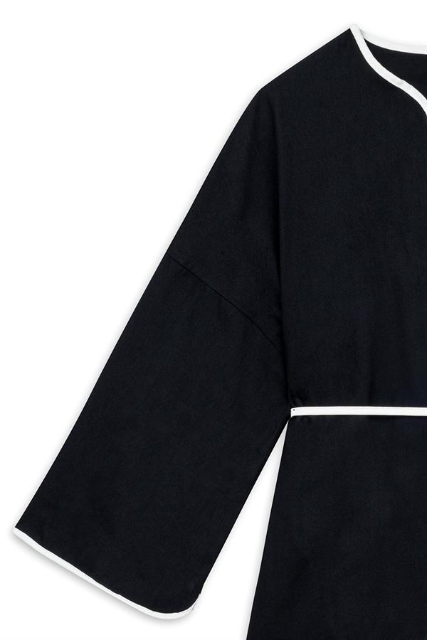 Şeritli Gabardin Kimono Siyah