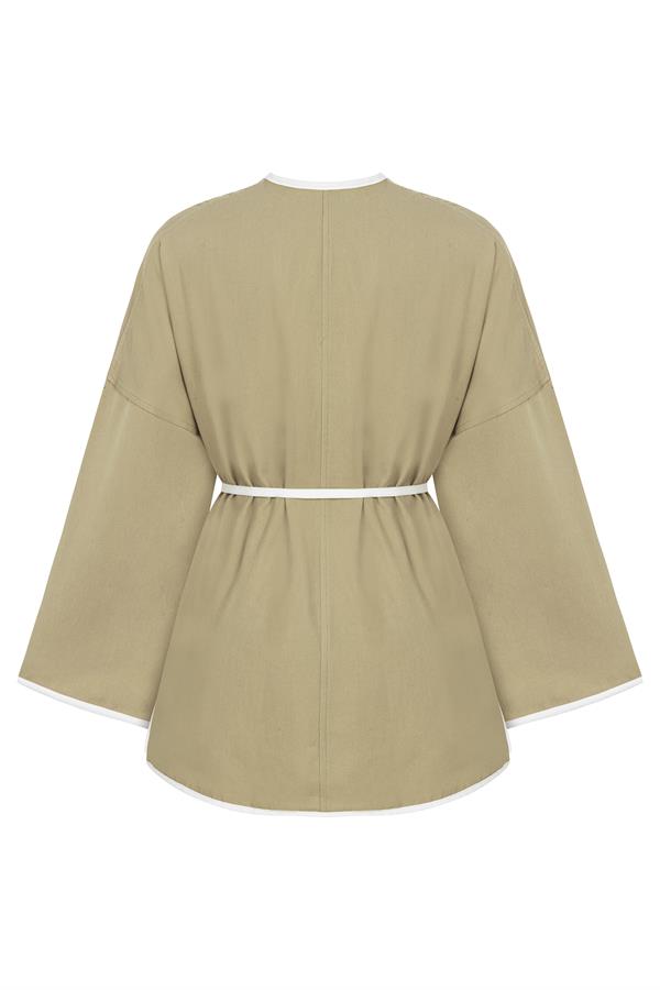 Şeritli Gabardin Kimono Yeşil