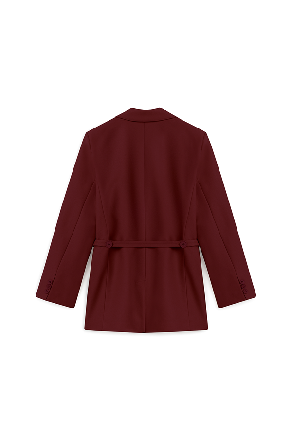 Seyyar Kemerli Blazer Ceket Bordo