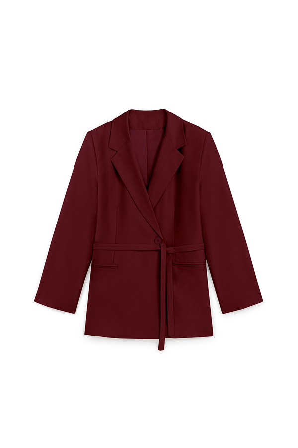 Seyyar Kemerli Blazer Ceket Bordo