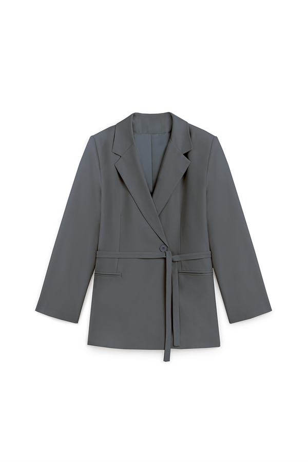 Seyyar Kemerli Blazer Ceket Gri