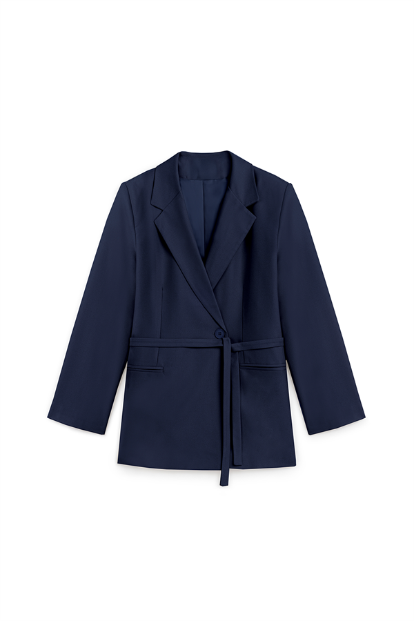Seyyar Kemerli Blazer Ceket Lacivert