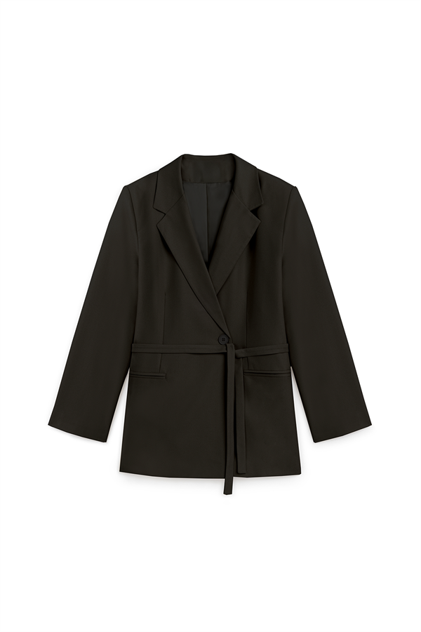 Seyyar Kemerli Blazer Ceket Siyah