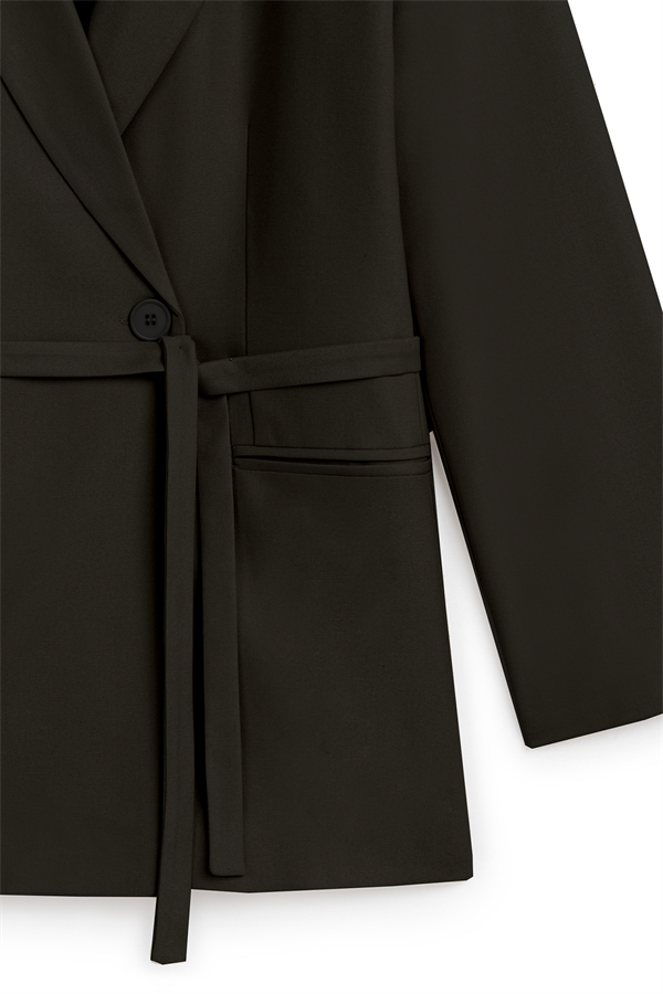 Seyyar Kemerli Blazer Ceket Siyah