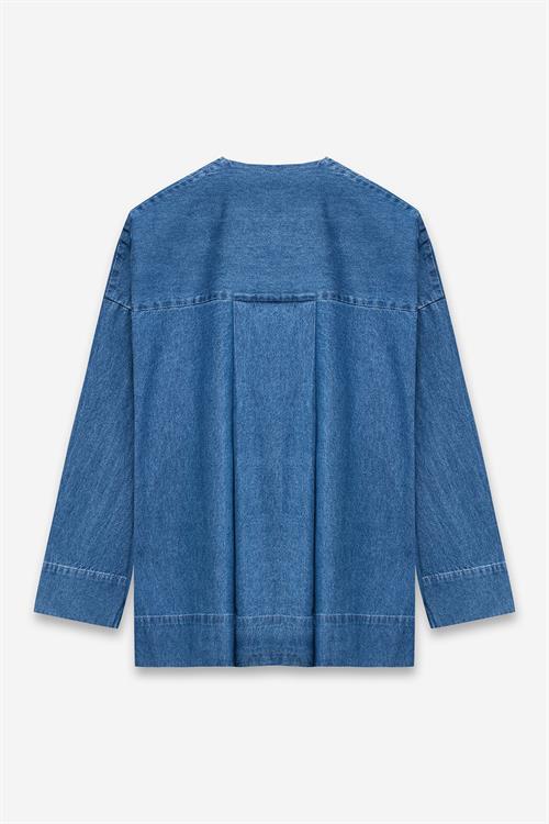 Tek Cepli Denim Ceket Mavi
