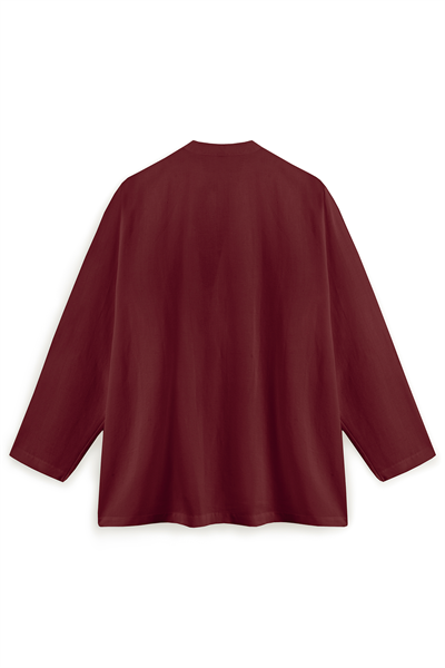 Bağcıklı Keten Karışımlı Kimono Bordo
