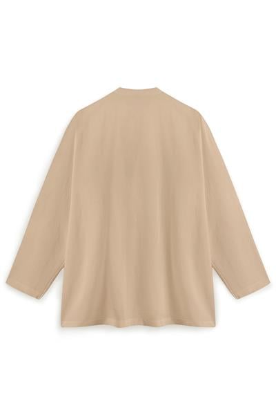 Bağcıklı Keten Karışımlı Kimono Camel