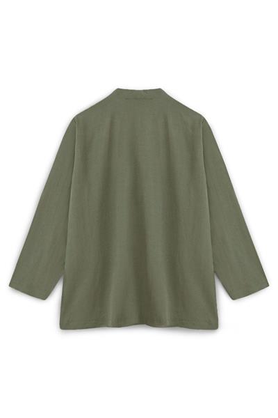 Bağcıklı Keten Karışımlı Kimono Haki