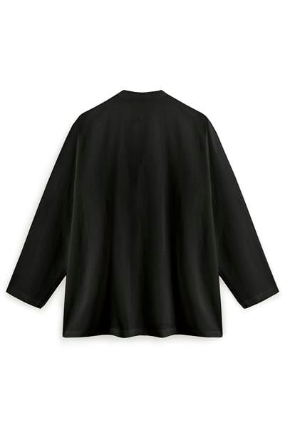Bağcıklı Keten Karışımlı Kimono Siyah