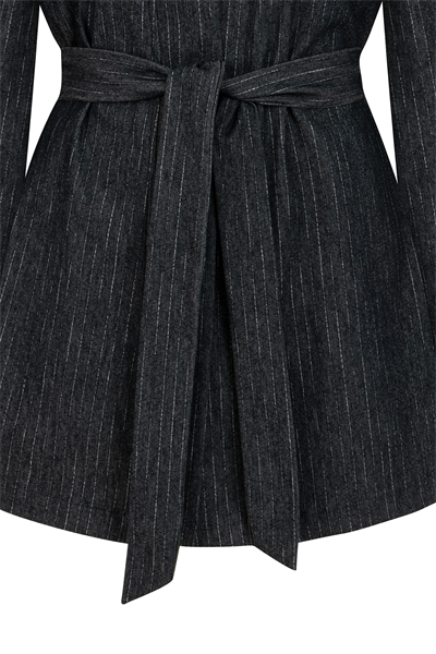Bağlamalı Çizgili Denim Kimono Mavi