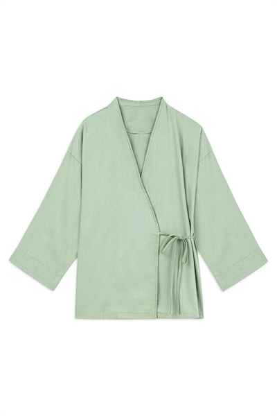 Bağlamalı Gabardin Kimono Çağla