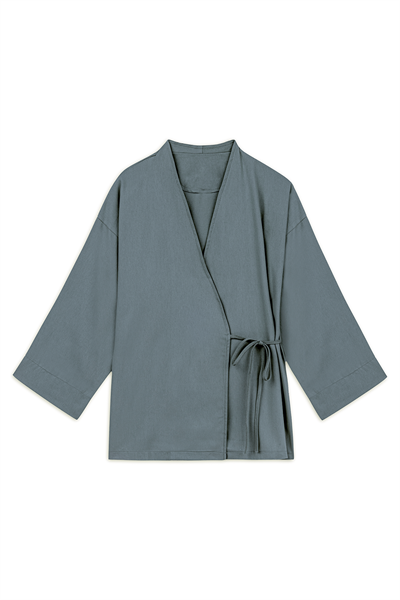 Bağlamalı Gabardin Kimono Füme