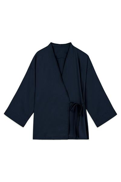 Bağlamalı Gabardin Kimono Lacivert