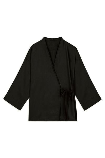 Bağlamalı Gabardin Kimono Siyah
