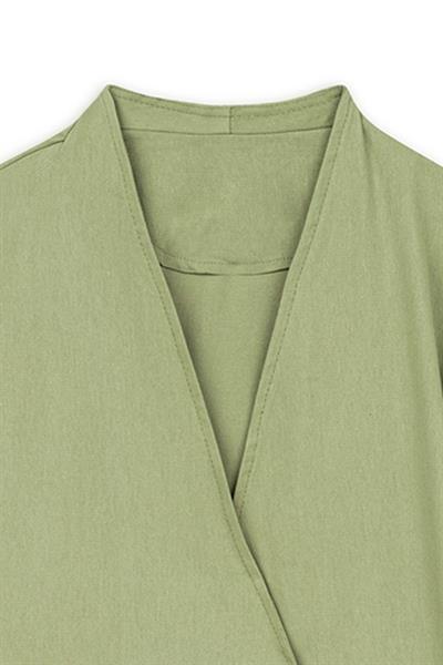 Bağlamalı Gabardin Kimono Yağ Yeşili