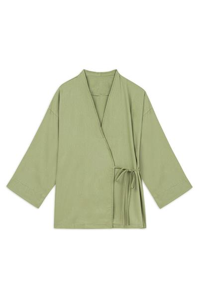Bağlamalı Gabardin Kimono Yağ Yeşili