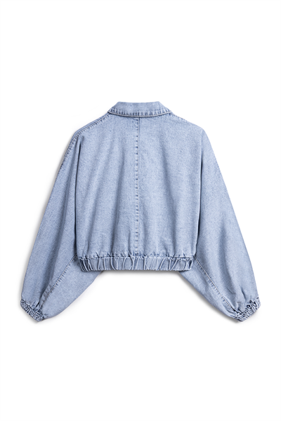 Balon Kol Kısa Denim Ceket Buz Mavi
