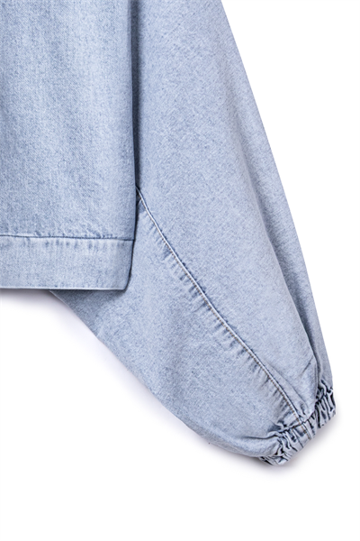 Balon Kol Kısa Denim Ceket Buz Mavi