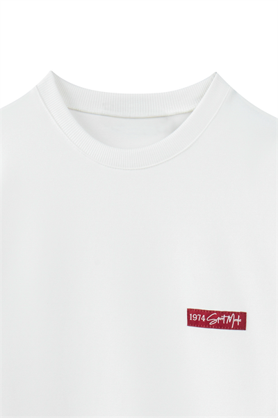 Baskılı Düz Sweat Beyaz