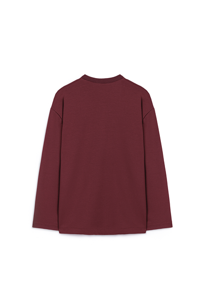 Baskılı Düz Sweat Bordo