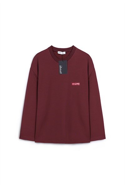 Baskılı Düz Sweat Bordo
