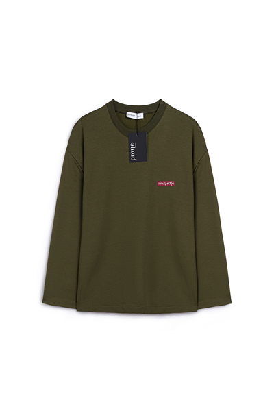 Baskılı Düz Sweat Haki