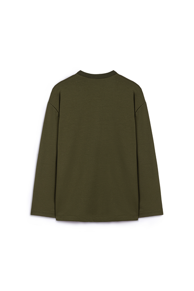 Baskılı Düz Sweat Haki