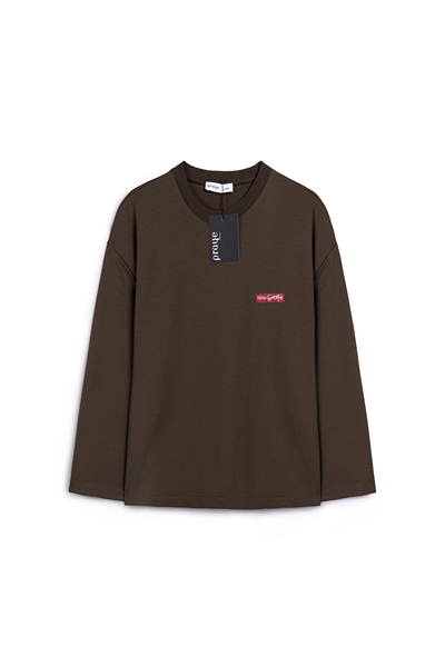 Baskılı Düz Sweat Kahve