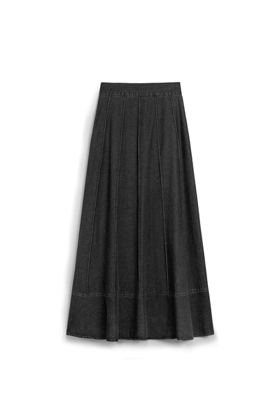 Biyeli Kloş Denim Etek Antrasit