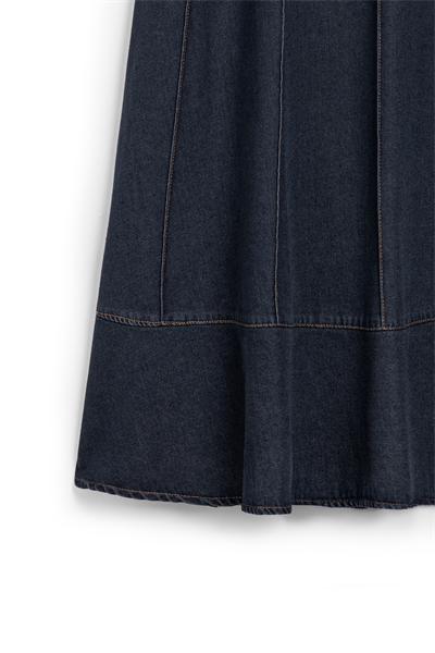 Biyeli Kloş Denim Etek Koyu Mavi