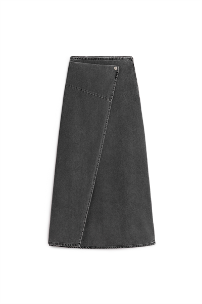 Çapraz Kesim Denim Etek Füme
