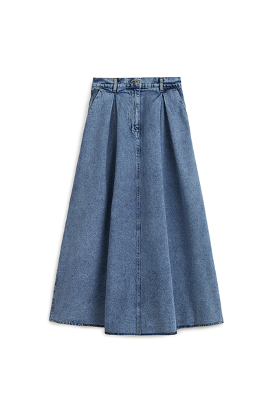 Cepli Kloş Denim Etek Mavi Kar Yıkama